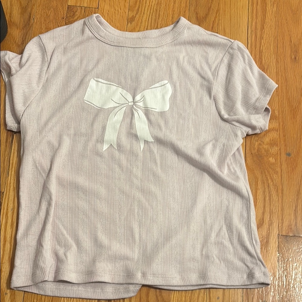 Light Pink T-Shirt with White Bow Design